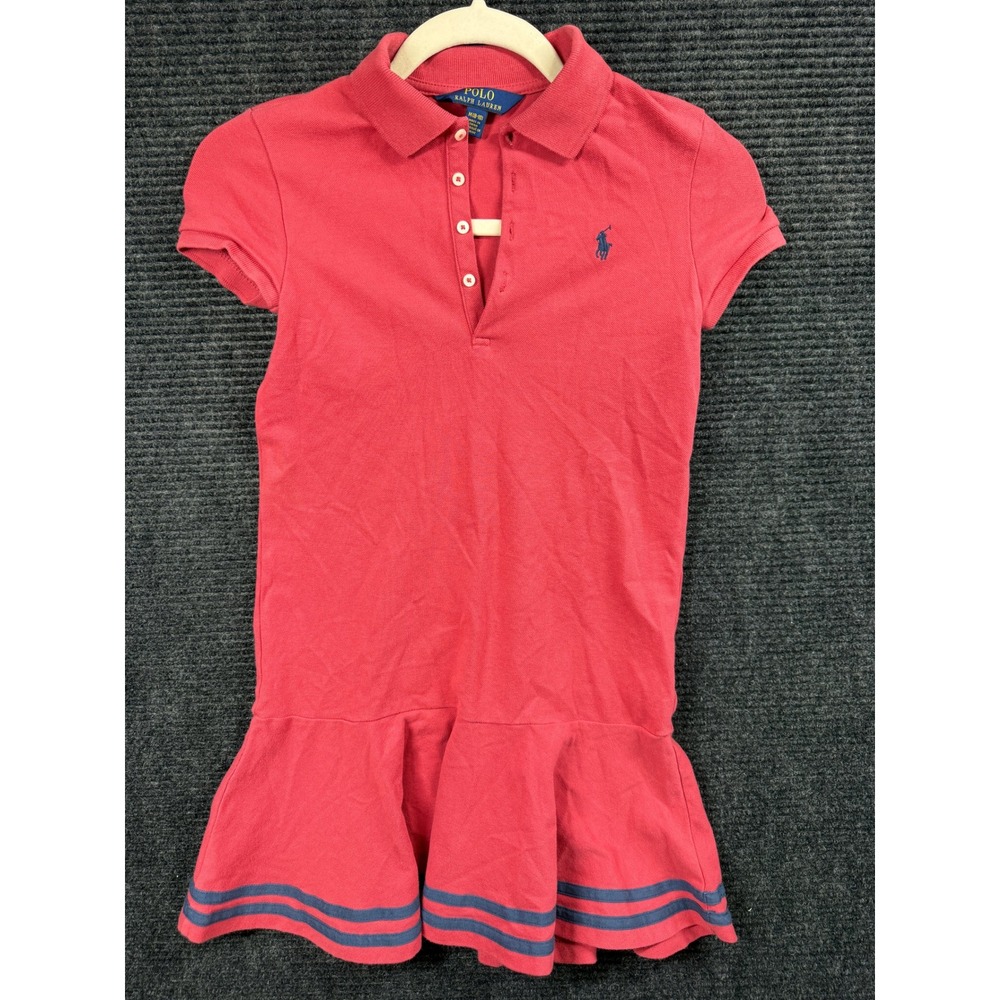 Vintage Polo Ralph Lauren Girls Pink Ruffle Polo Dress Size M 8-10